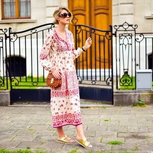 Zara Floral Boho Peasant Maxi Dress size L Bloggers Favorite!